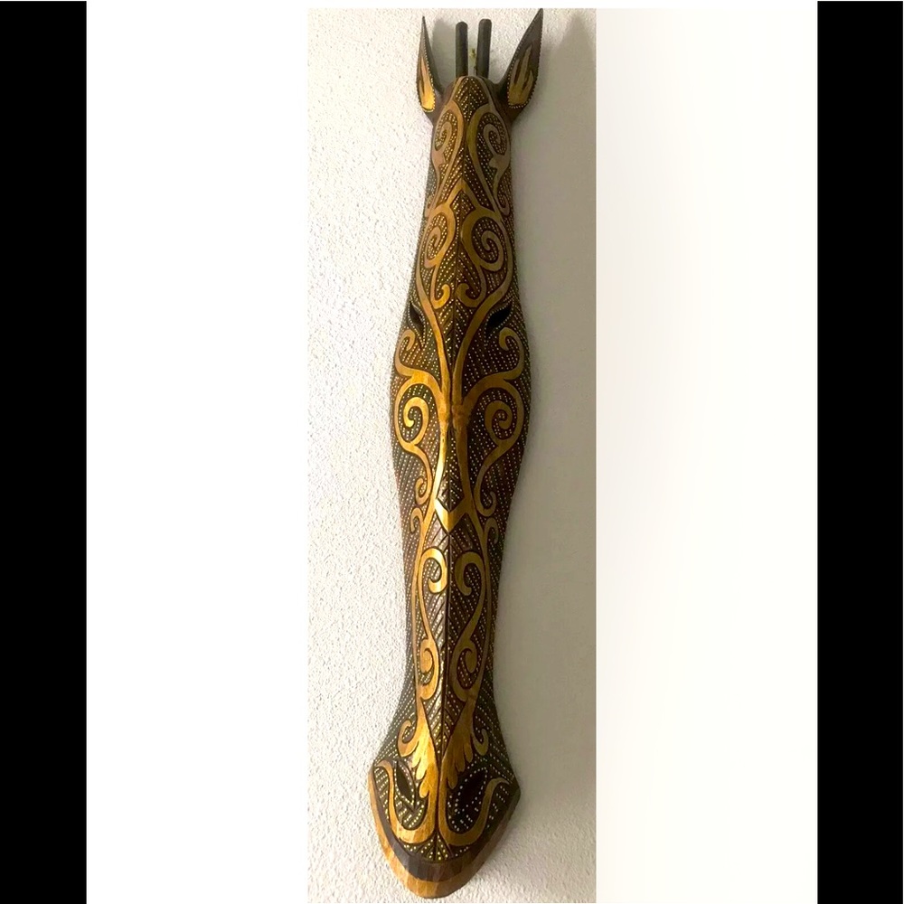 40” Tall Wood Wall Mask Giraffe Deco Safari Sculpture